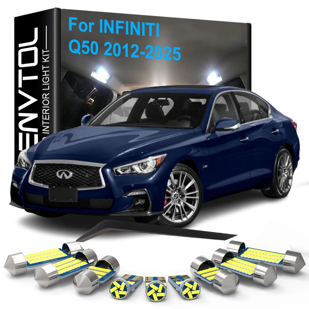 

13pcs LED Interior Lamps Canbus For Infiniti Q50 2012 2013 2014 2015 2016 2017 2018 2019 2020-2025 Trunk Door License plate Lamp