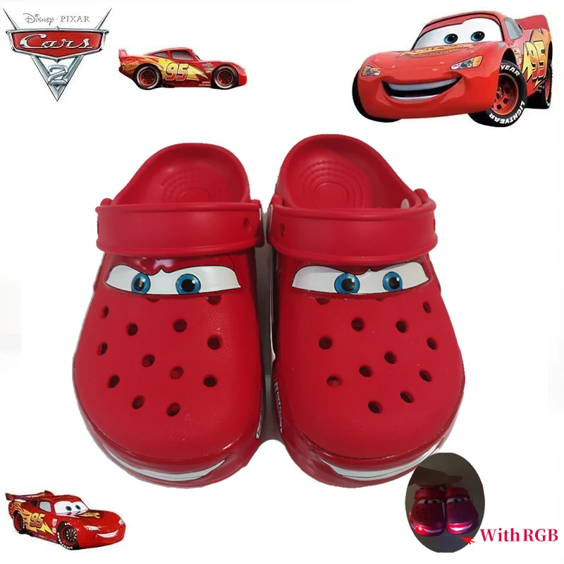 

Disney LED Lighted Car Kids Shoes Lightning Mcqueen Shoes Animation Children Beach Sandals Waterproof Hole Bottom Kid Gifts