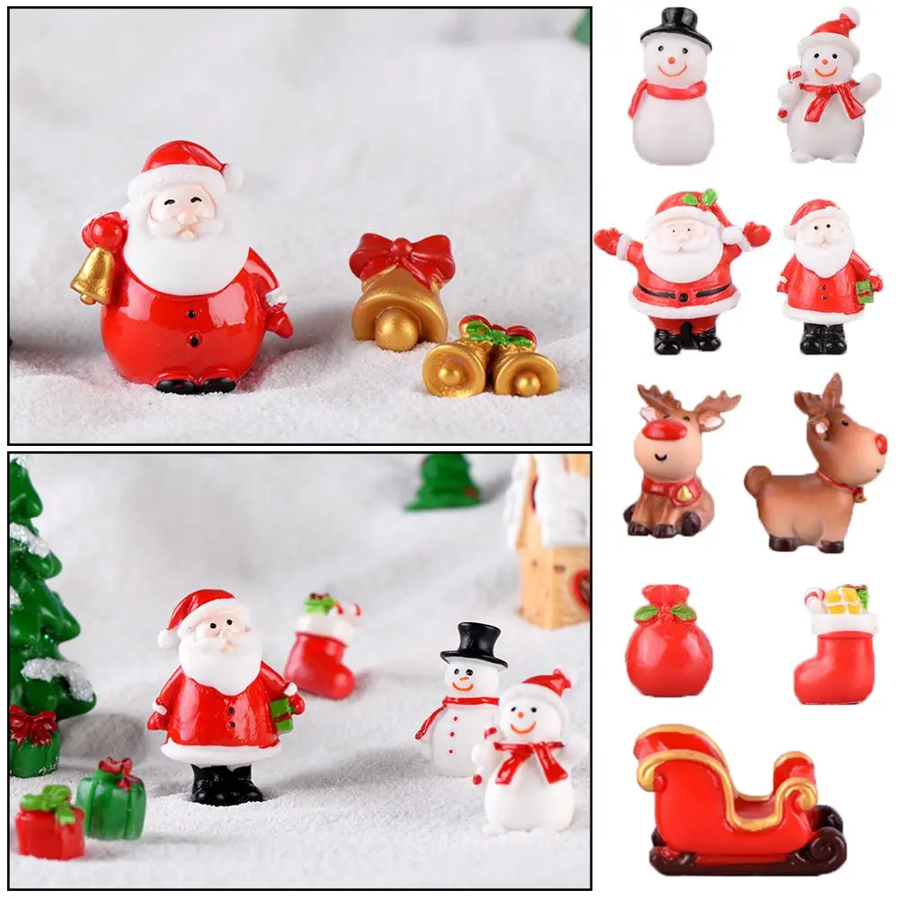 1PC Toys Mini Gift Deer Home Decorations Fairy Garden Miniature Snowman Christmas Figurines Santa Claus Xmas Tree