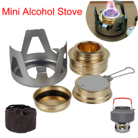 Camping Portable Mini Alcohol Stove Burner Adjustable Firepower Gasoline Stove Aluminum Alloy Bracket Ultralight Brass Stoves