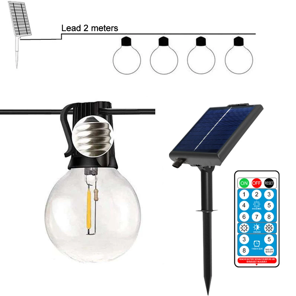 Solar G40 buitenlichtslingers met afstandsbedieningen LED onbreekbare bollamp IP65 waterdicht terraslicht voor tuindecoratie - afbeelding 2