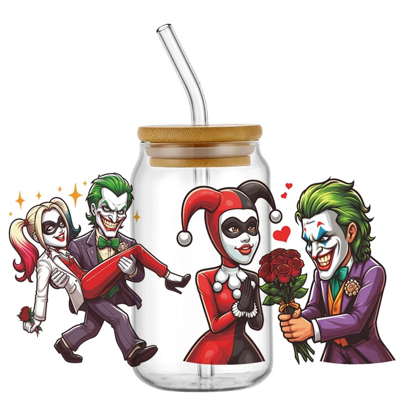 Clowns Joker Decal Washable UV DTF Cup Wrap for 16oz Libbey Can DIY Waterproof Mug Transfer Sticker Custom Label