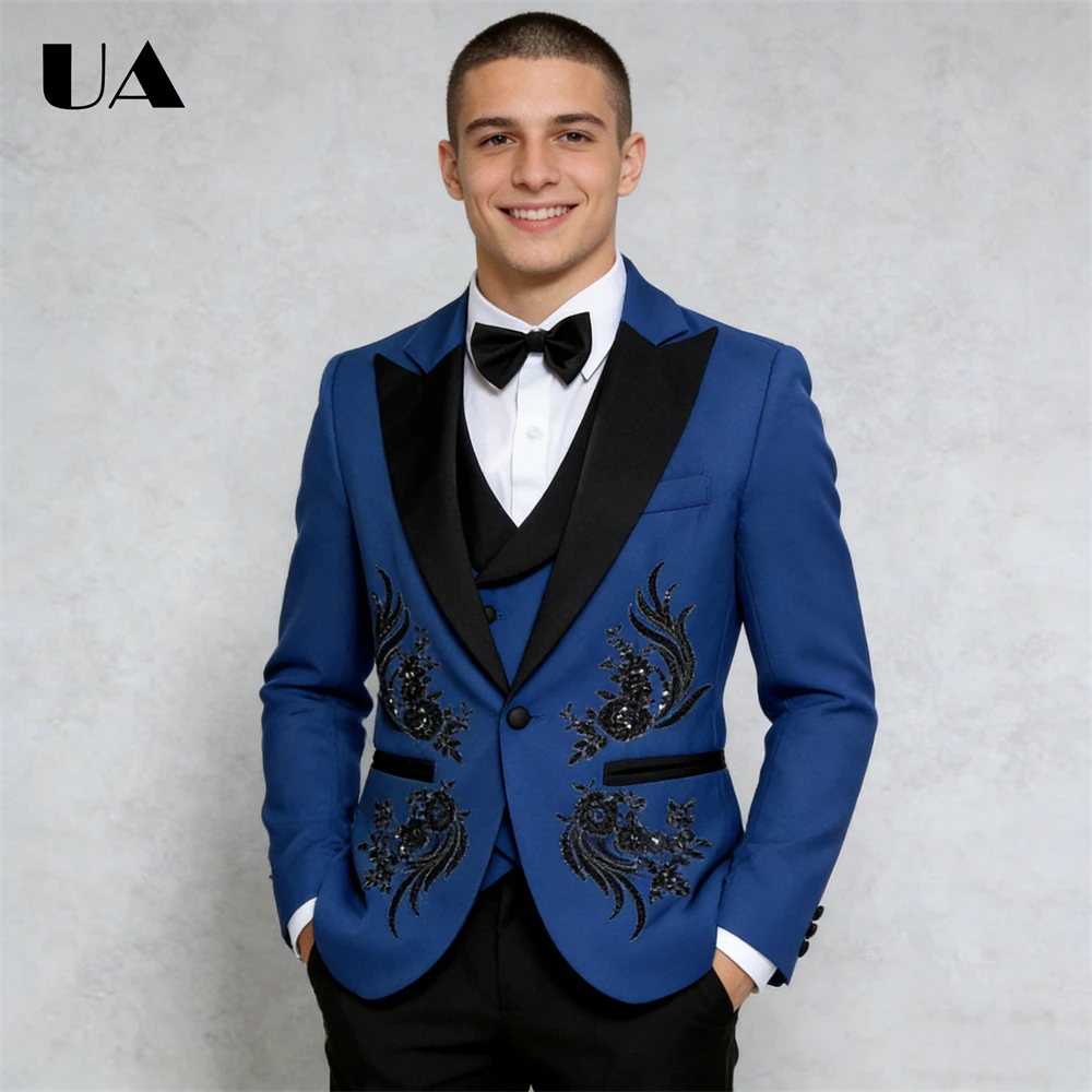 

Tailored Three Pieces Lace Prom Suit Attire for Men, Wedding Guest Suits Jacket Vest Pants XXs-7XL Customized Men's Formal Suits