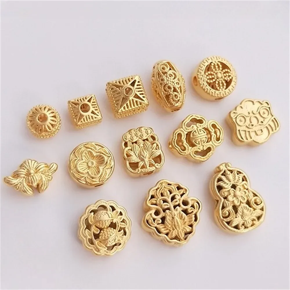 Gold Placer Oblate Bucket-shaped Lion-awakening Gourd Bead-separated Passepartout Pendant Handmade Diy Jewelry Bead Accessories