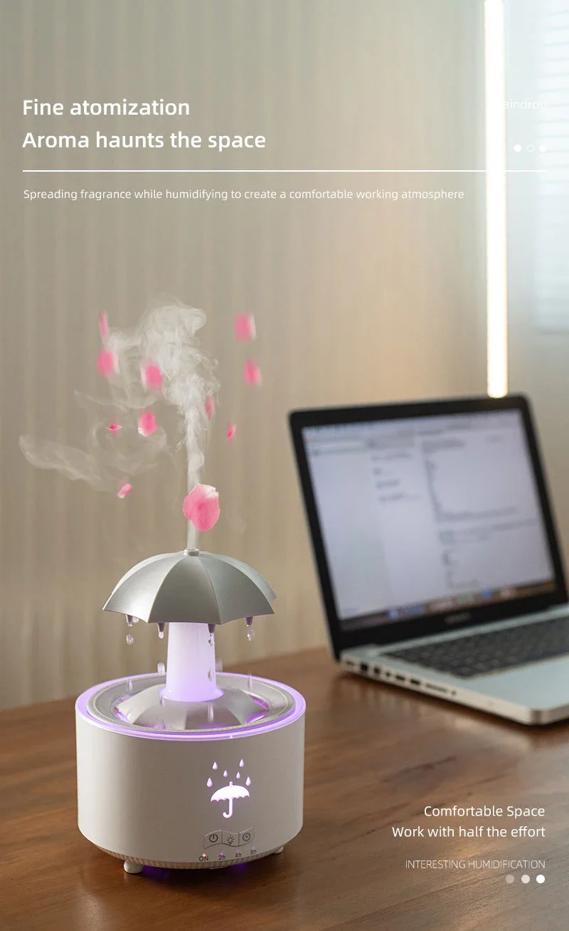 Cloud Rain Humidifier Raindrop Aromatherapy Essential Oil Diffuser Remote Control Night Light Suitable For Office And Home Use