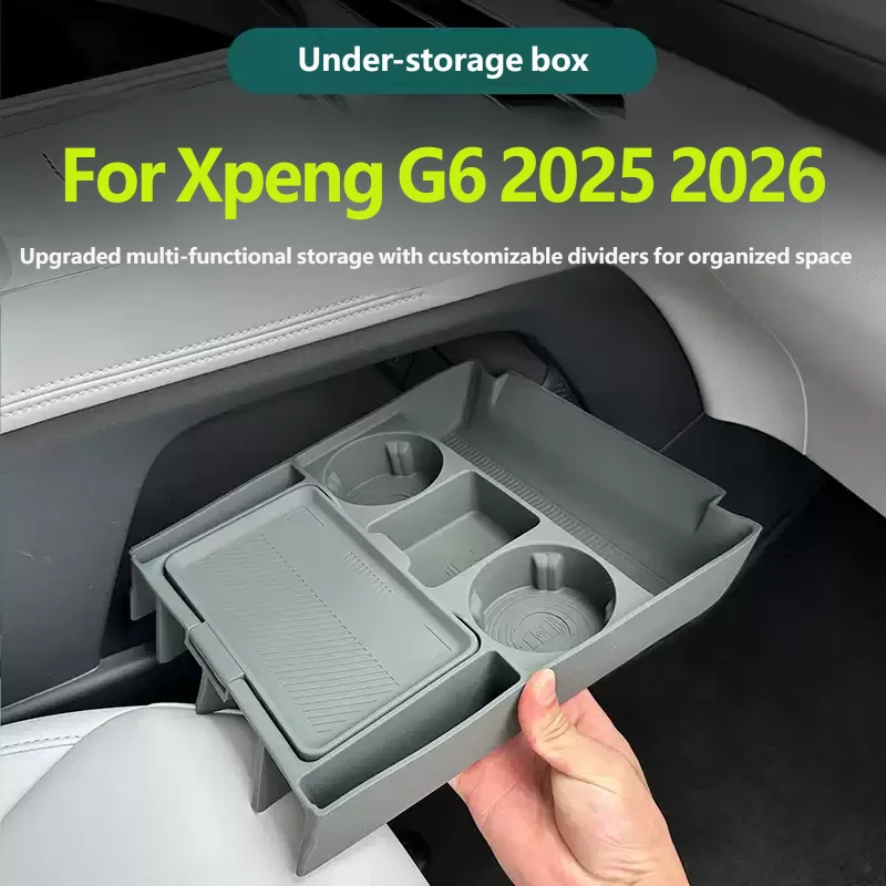 For Xpeng G6 2025 2026 Center Console Silicone Storage Box Car Central Lower Layer Tray Divider Organizer Car Interior Storage