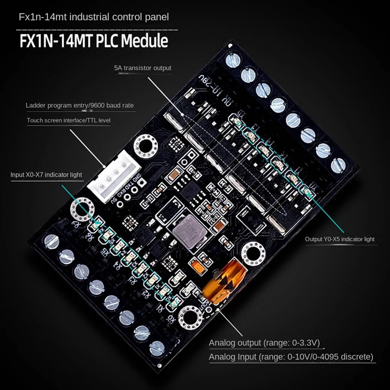 5X FX1N-14MT PLC Industrial Control Board PLC Module Analog Input / Output With Guide Rail Delay Relay Module