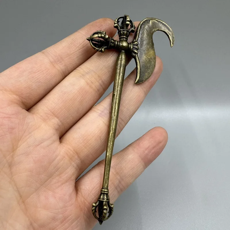 Antique collectible Distressed brass vajra  scepter machete axe men's iron elephant hook ornament