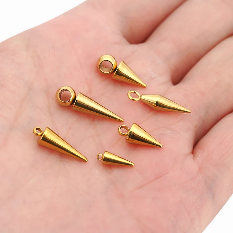 10PCS Stainless Steel Cone Charms Pendants Retro Bullet Spike Beads Charms for Women Man Hoop Earring Necklace Jewelry Making