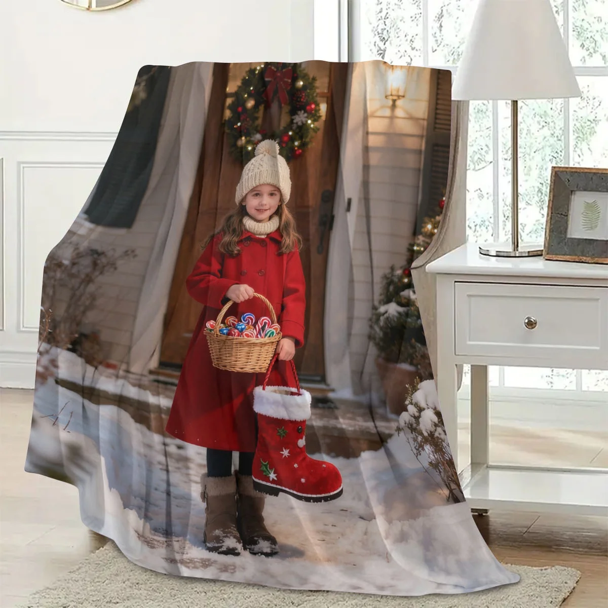 بطانية فانيلا تذكارية مخصصة لعيد الميلاد للزوجين - مطبوعة مع أنماط زينة حصرية للذكرى السنوية + دفء درجة حرارة ثابتة، قابلة للغسل في الغسالة بدون تشوه، مناسبة لسرير غرفة النوم الرئيسية، ألياف بوليستر ممتازة للزوجة #4