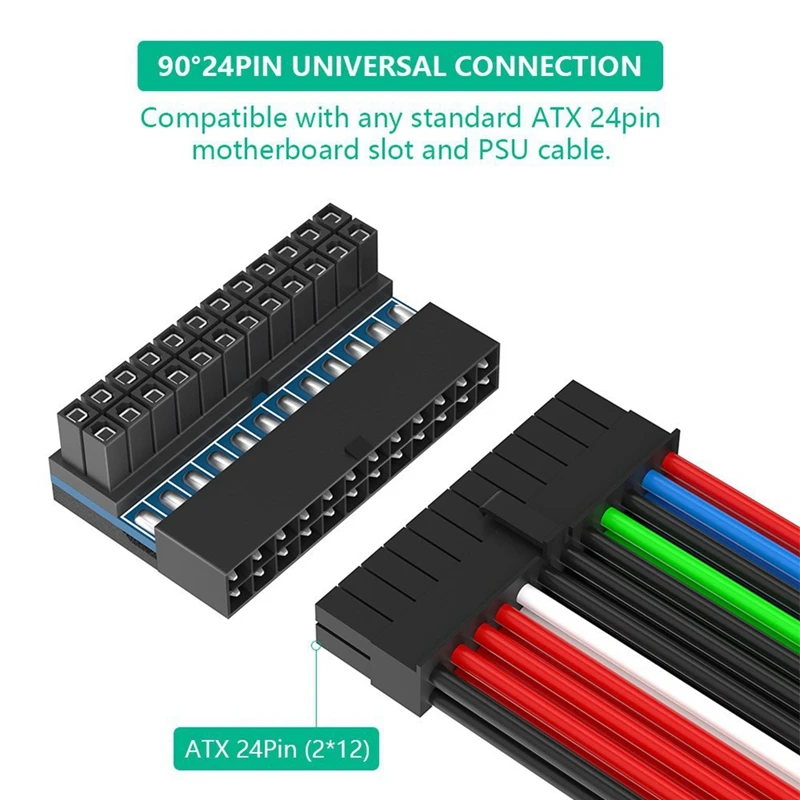ATX 24 دبوس إلى 90 درجة محول القابس الطاقة كابل إمداد الطاقة موصل لأجهزة الكمبيوتر المكتبية ملحقات تركيب ذاتية الصنع