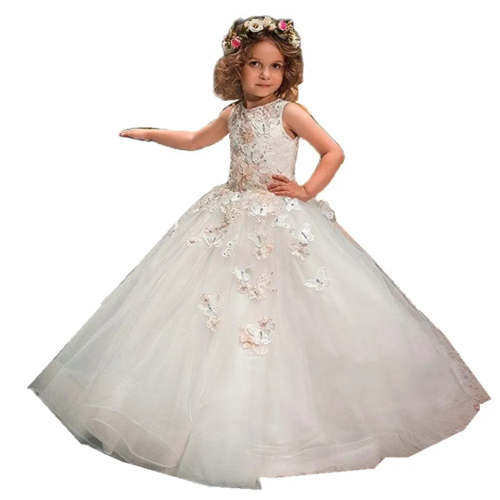 

2-14Y Flower Girl Dresses Embroidered Flower Formal Party Ball Gown Prom Princess Bridesmaid Wedding Children First Communion Tu