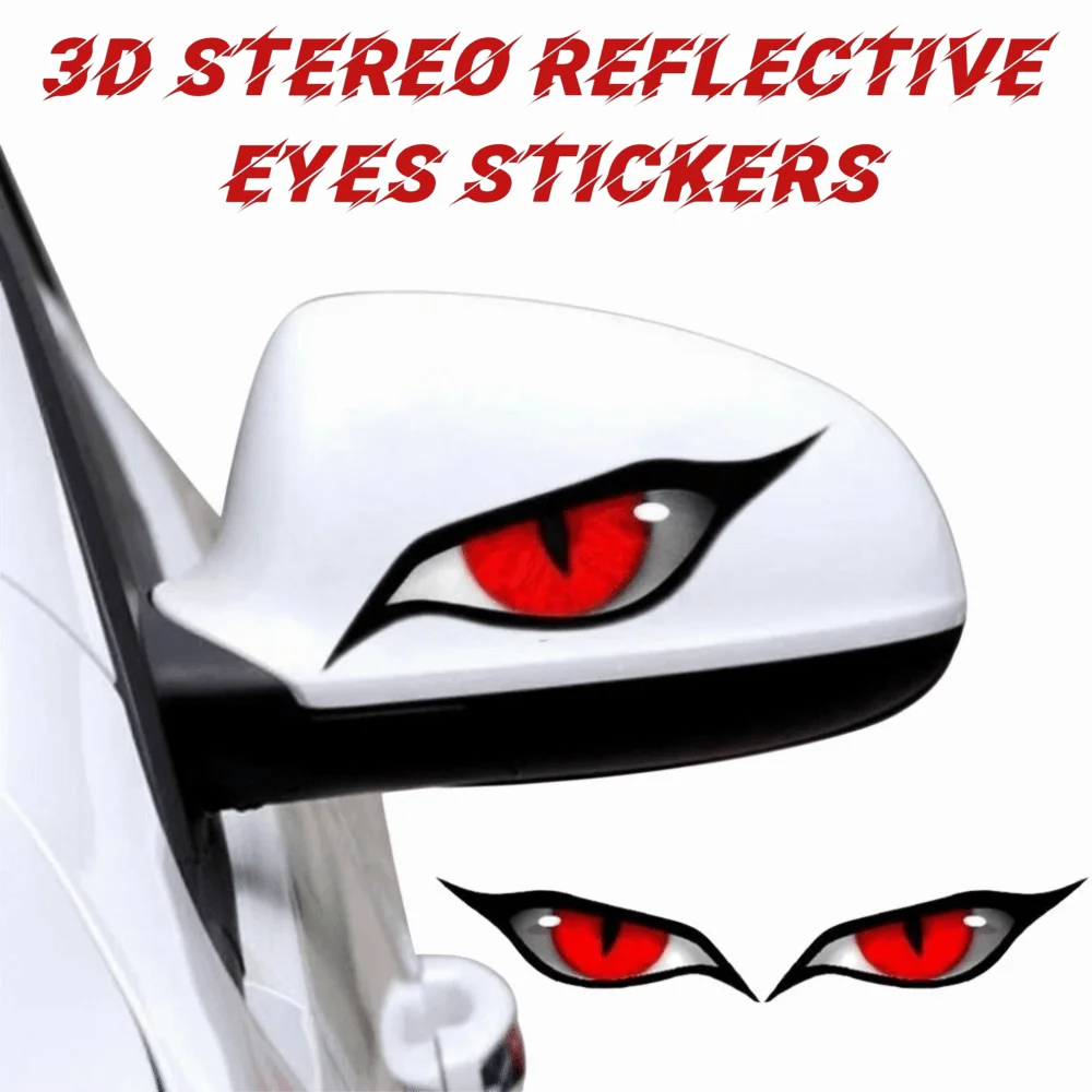 2 Pcs VINYL 3D Stereo Eyes Stickers Strong Reflective Waterproof Car Decoration Stickers Cat Eyes Design