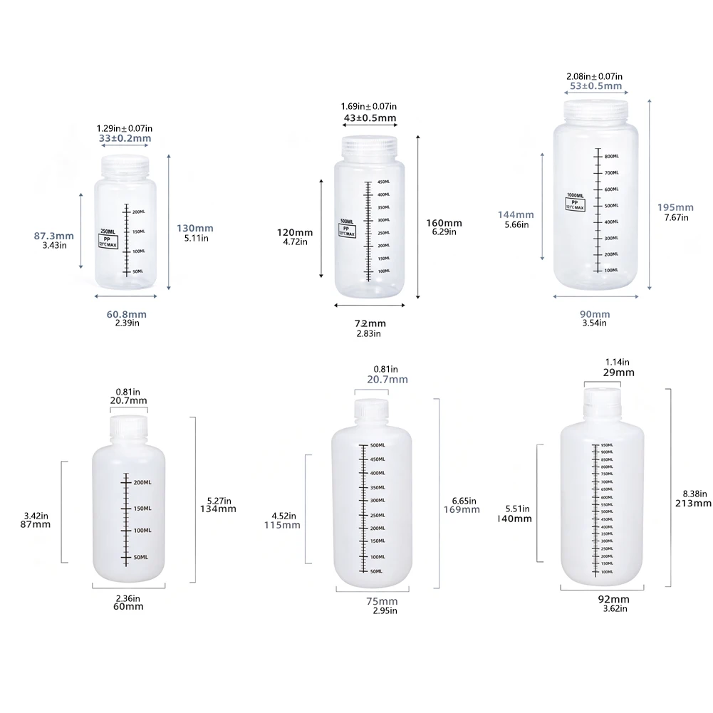 Wide Mouth Laboratory Bottle Educational Courses Research Laboratory Reagent Bottles PP Containers Jars