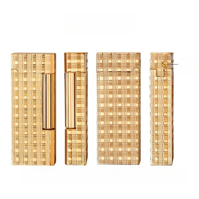 2024 DERUI Metal Retro Mini Oblique Fire Inflatable Lighter Exquisitely Carved Side Pulley Ignite Gas Pipe Lighters Smoking Gift