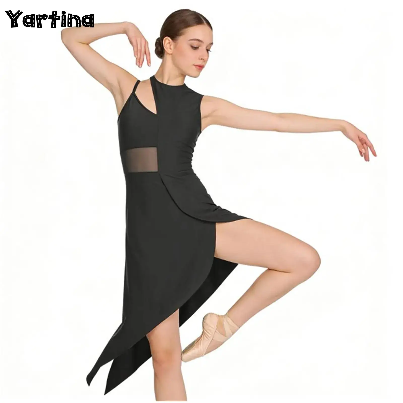 Womens Gymnastics Ballet Latin Dress Figure Ice Skating Dance Costume Sparkly Sequins Artistic Figure Skating Contemporary Dress