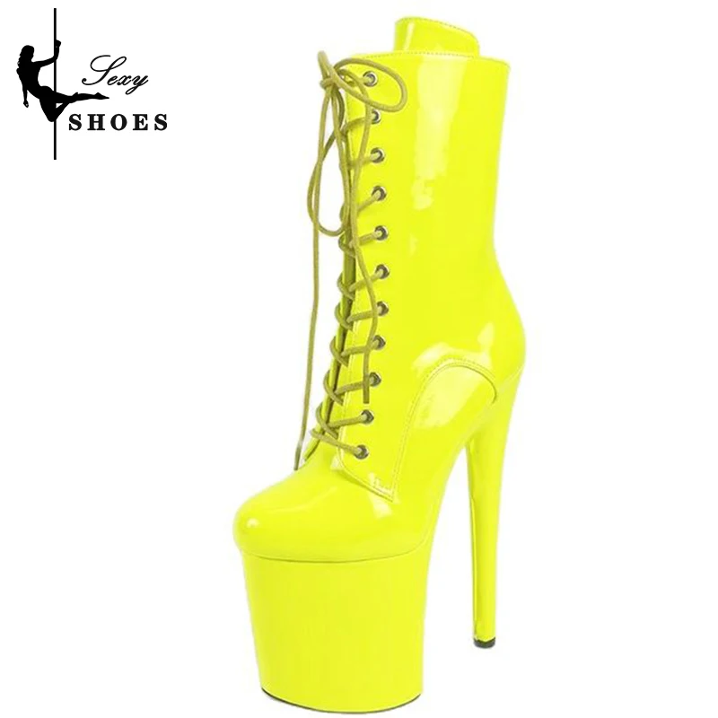 Rose-Bengale 20Cm/8Inch Ultrahoge Hak Hoge Laars Strappy Zip Pole Dance Hoge Hakken Nachtclub Platform Sexy Modellen Met Booties