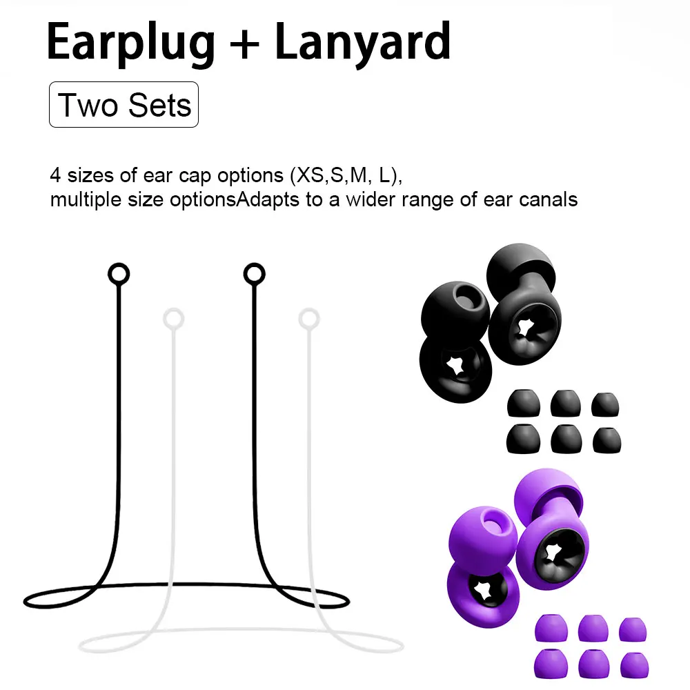 Reusable Soft Silicone Earplugs 2 Pairs,Anti-Lost Ear Protection Kit for Swimming, Sleeping, Travel, Working & Study