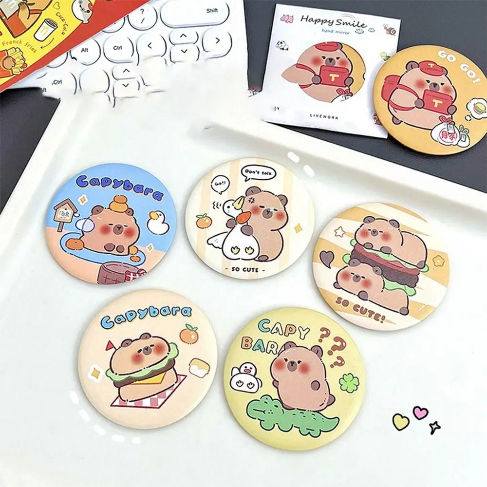 Cute Capybara Small Round Mirror Tinplate Portable Cartoon Single-sided Mirror Multi-purpose Compact Tinkering Mirror Women