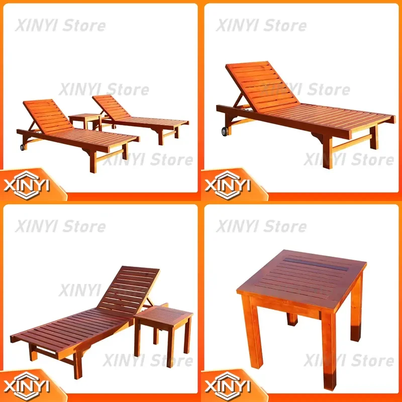 Outdoor Solid Wood Lounger for Hotel B&B Villa Beach Balcony Pool Patio Garden Waterproof Sunscreen Leisure Lounger