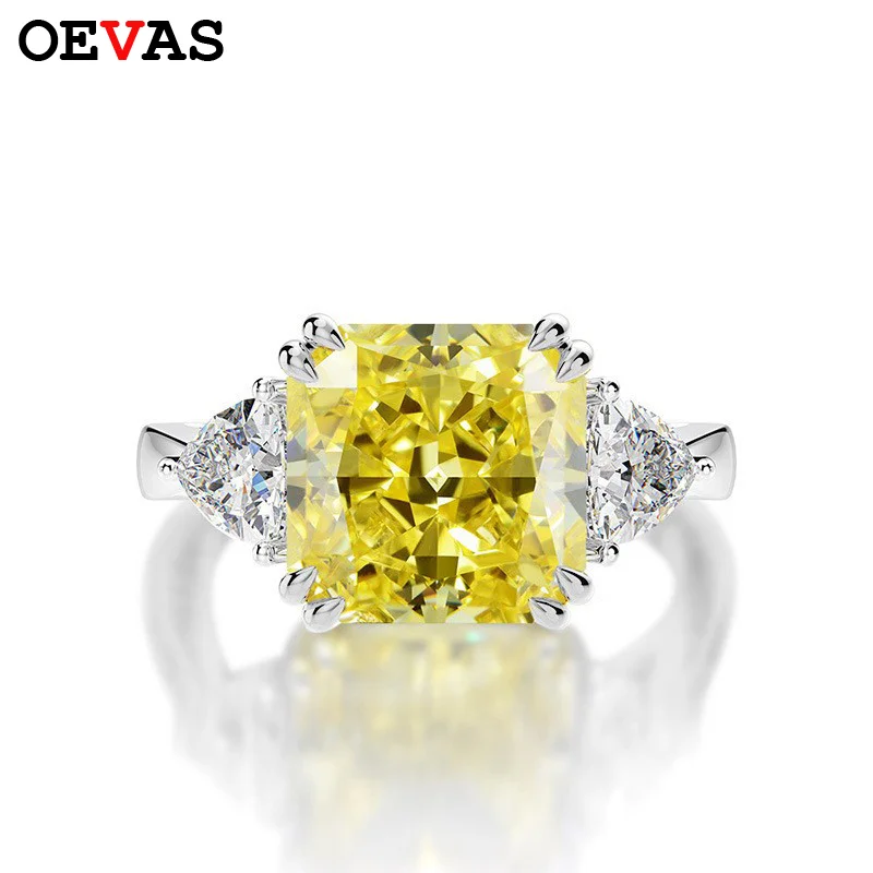 OEVAS 100% Srebro Próby 925 Błyszczące Kwadratowe Pierścionki Ślubne 10*10mm z Różowymi, Białymi i Żółtymi Diamentami Wysokowęglowymi dla Kobiet, Elegancka Biżuteria
