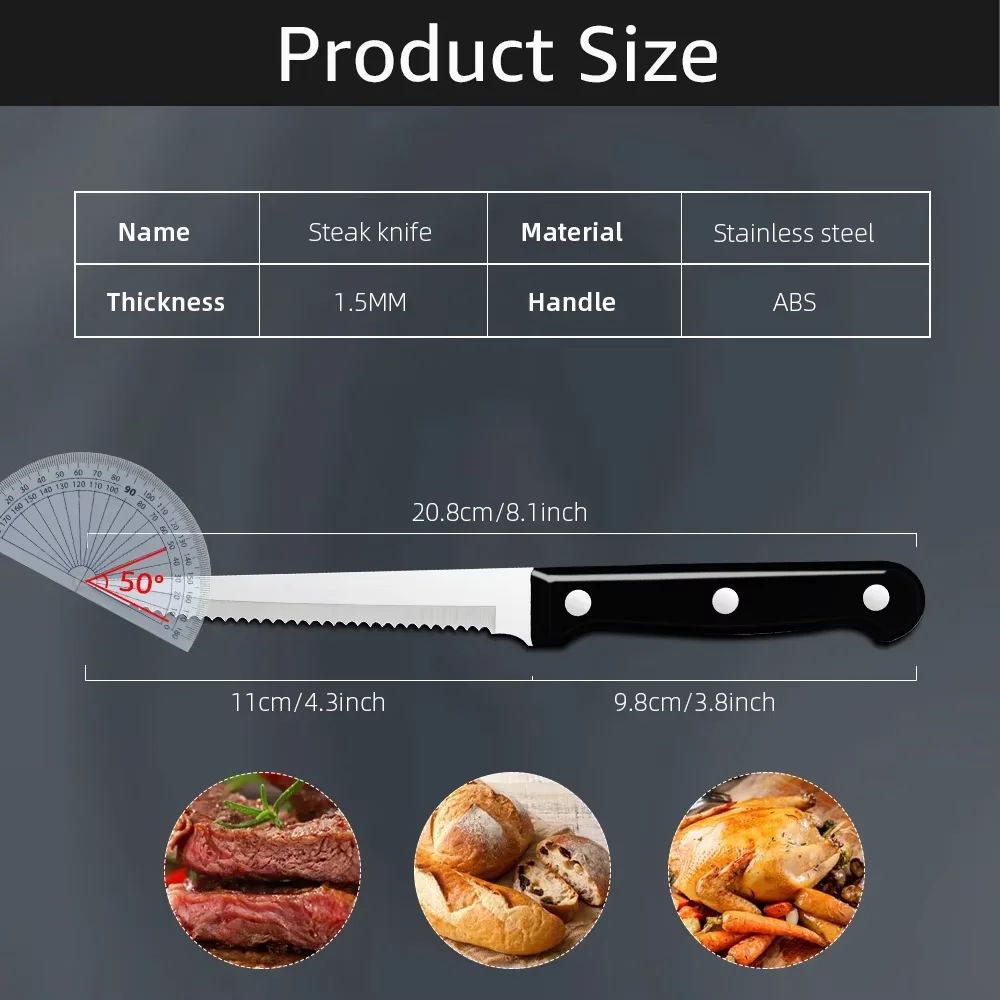4/6/8/16Pcs-Set Steak Knives Cutlery Stainless Steel Sharp Serrated Dinner Knives Dishwasher Safe for Meat Bread Kitchen Knife view 6