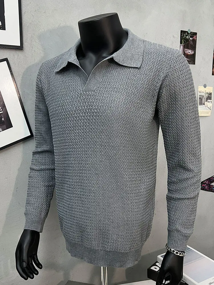 

Loose Fit Men's V-Ne Knitted Sweater Korean Sle Base Layer Top Youthful Casual Long Sve Polyester Fiber Warmth