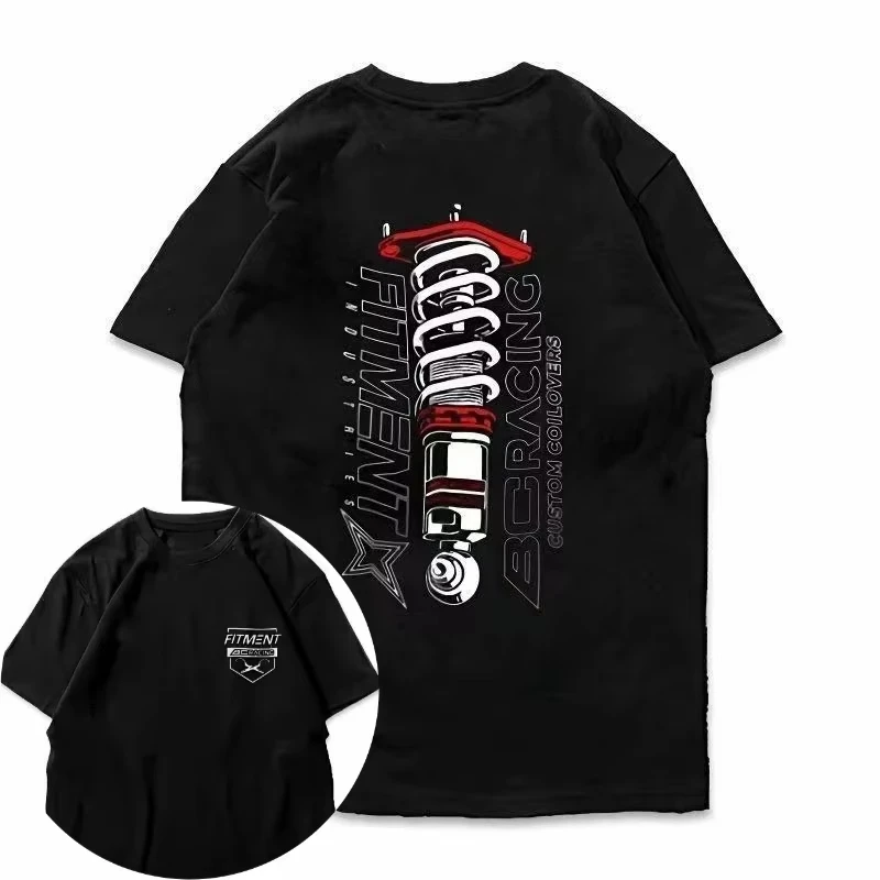 2026 Chest Emblem Back Adjustable Shock Absorber Graphic Short‑Sleeve T‑Shirt For Kids Adults JDM Car Crew Neck Tee