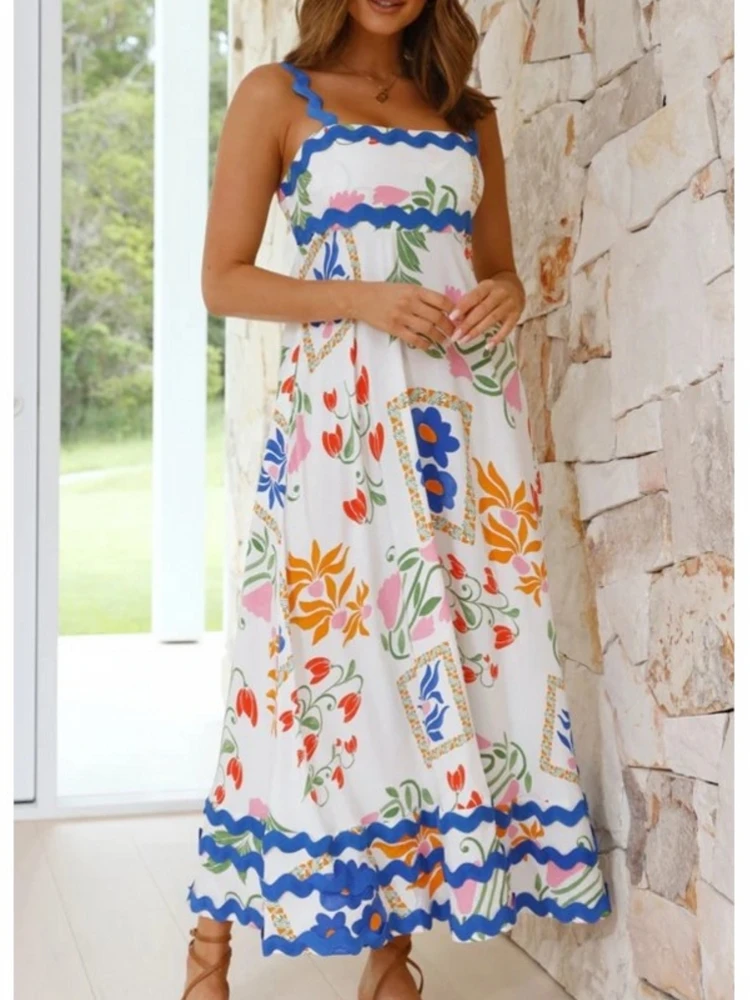 

Summer Cover Ups Women Swimsuit Spaghetti Strap Robes Bathing Suit 2026 New Flower Printing Beach Holiday Maxi Dresses Cover-Up