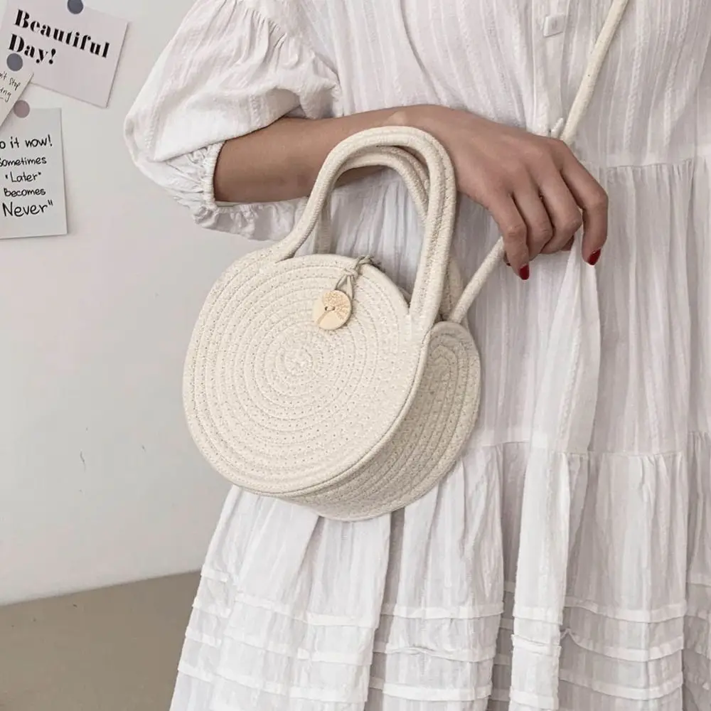 

Mommy Bag Sweet Weave Straw Crossbody Bag French Style With Button Woven Bucket Bag Casual Portable Beach Vacation Bags Picnic