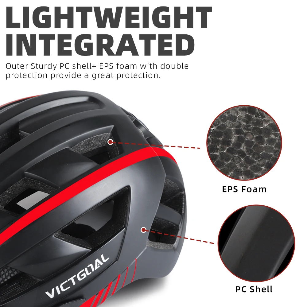 Victgoal MTB Bicycle Helmet Moutain Road USB Rechargeable Backlight Cycling Helmet Sun Visor Polarized Goggle Light Bike Helmets