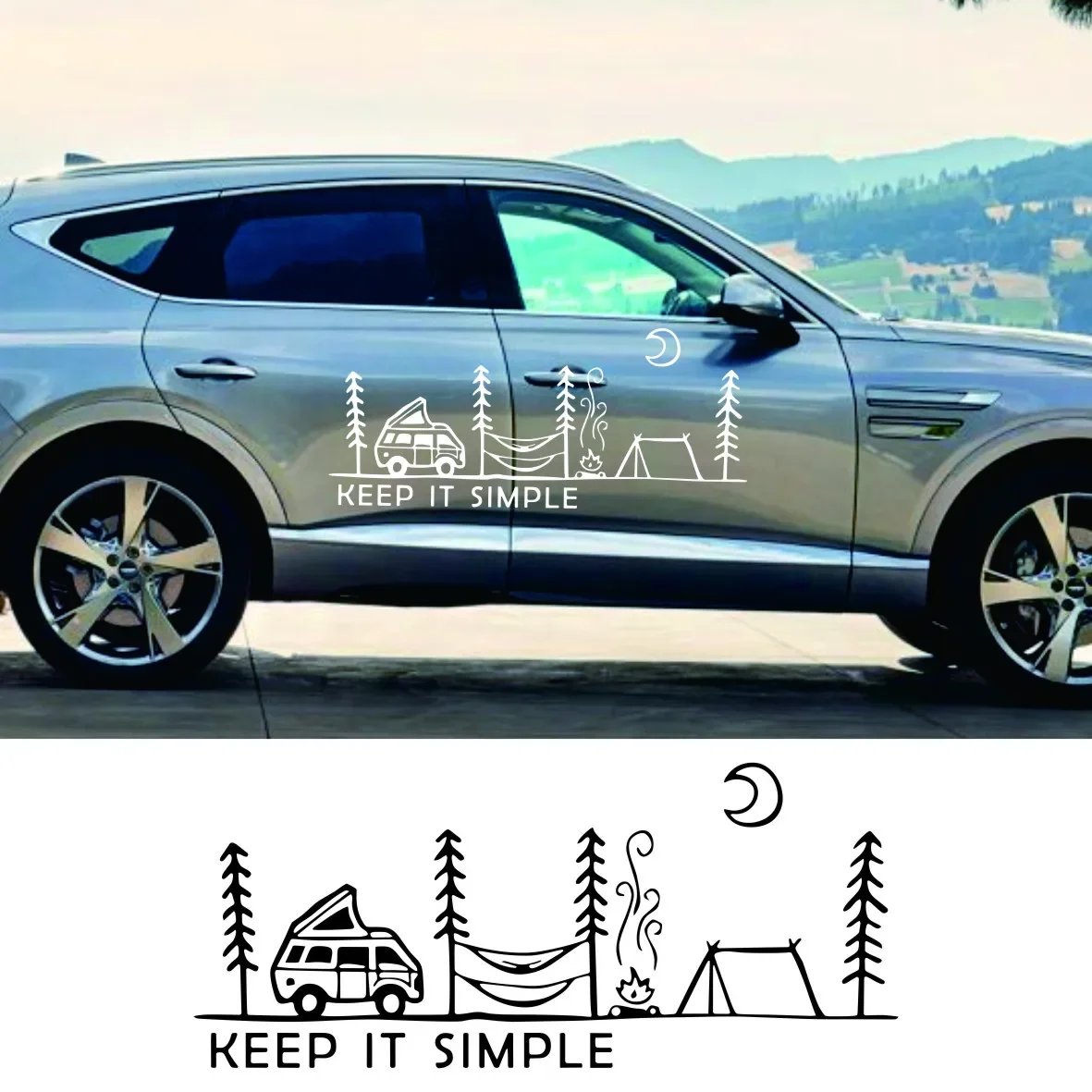 

Car Keep It Simple Camping Decor Stickers For Van SUV Camper Caravan Cargo Motorhome RV Wraps Decals Auto Tuning Accessories