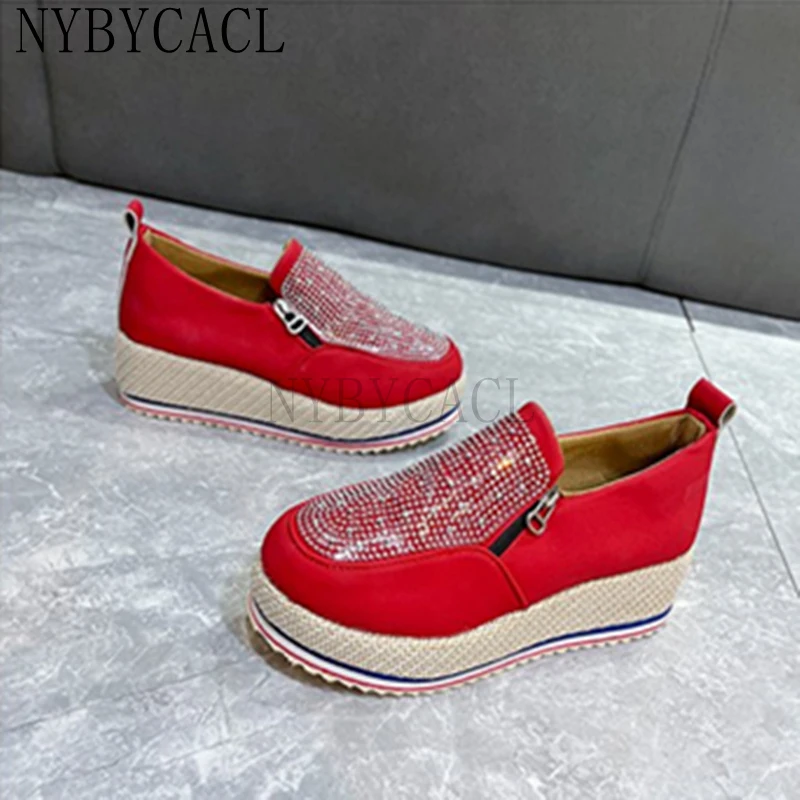 Vulcanize Shoes Women Sneakers Ladies Solid Color Wedge Thick Shoes Round Toe Lace-Up Comfortable Platform Sneakers 2023 Fashion