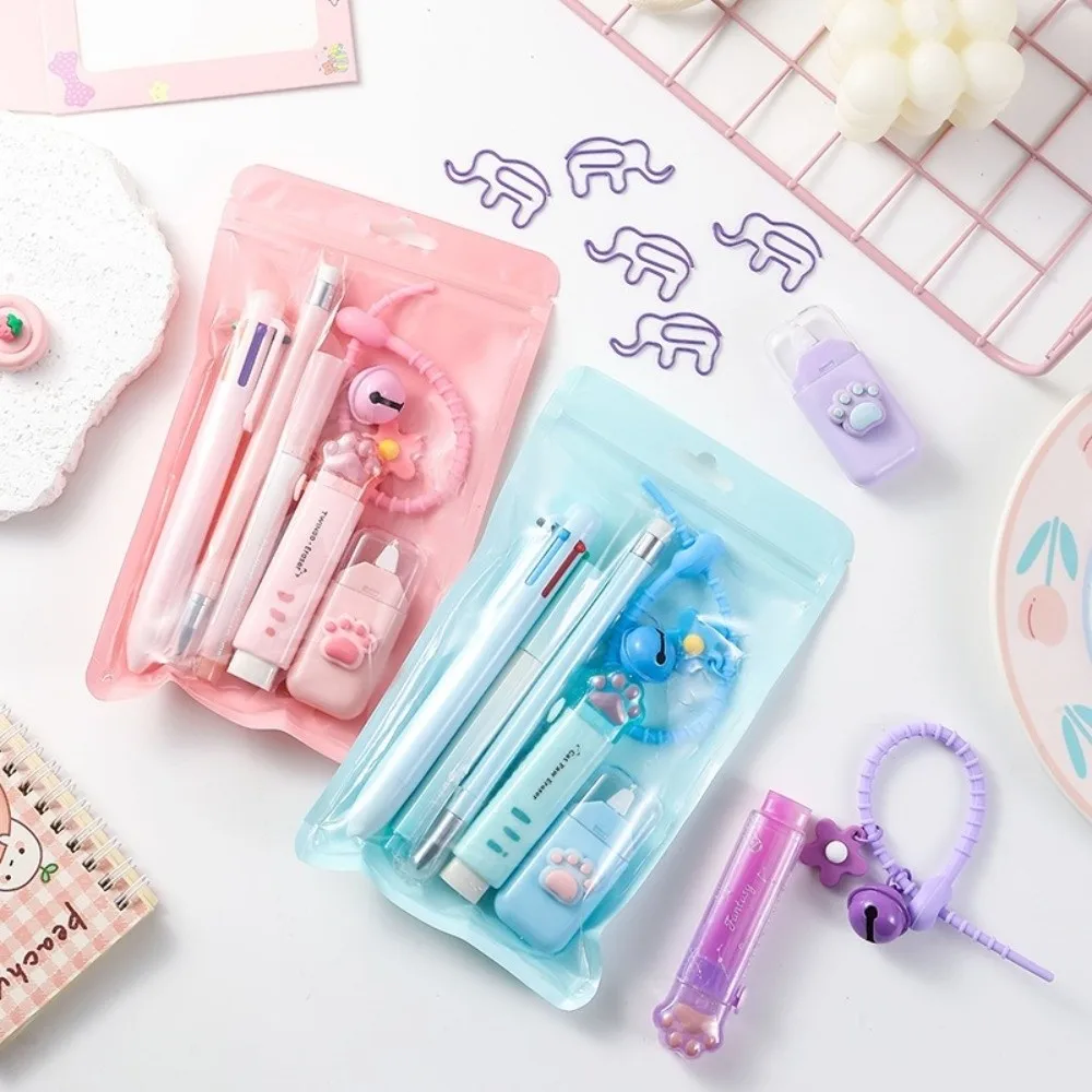 11pcs/set Multi-functional 11-in-1 Stationery Set Cat Paw Theme School Supplies Kit Ballpoint Pen Correction Tape Students