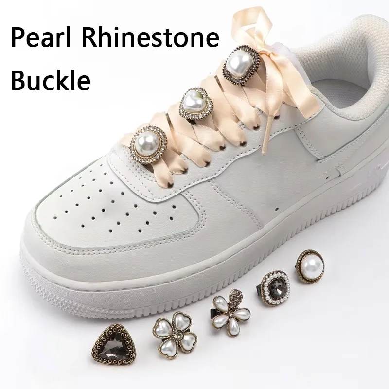 Antique Pearl Diamond Shoe Buckle Crystal Gem Shoelace Decorative Flower Rhinestones Shoelaces Decoration Shoe Charms Accessorie