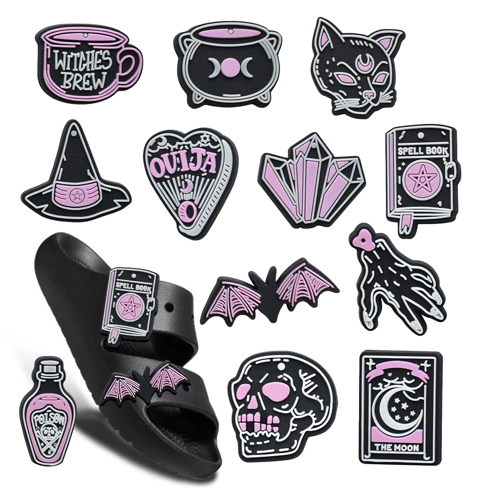 

Mix 1-12PCS Set Skull Magic Hat Cat Shoes Charms Silicone Shoe Accessories Wristband Hole Slipper Decor Adult Kids X-mas Gifts