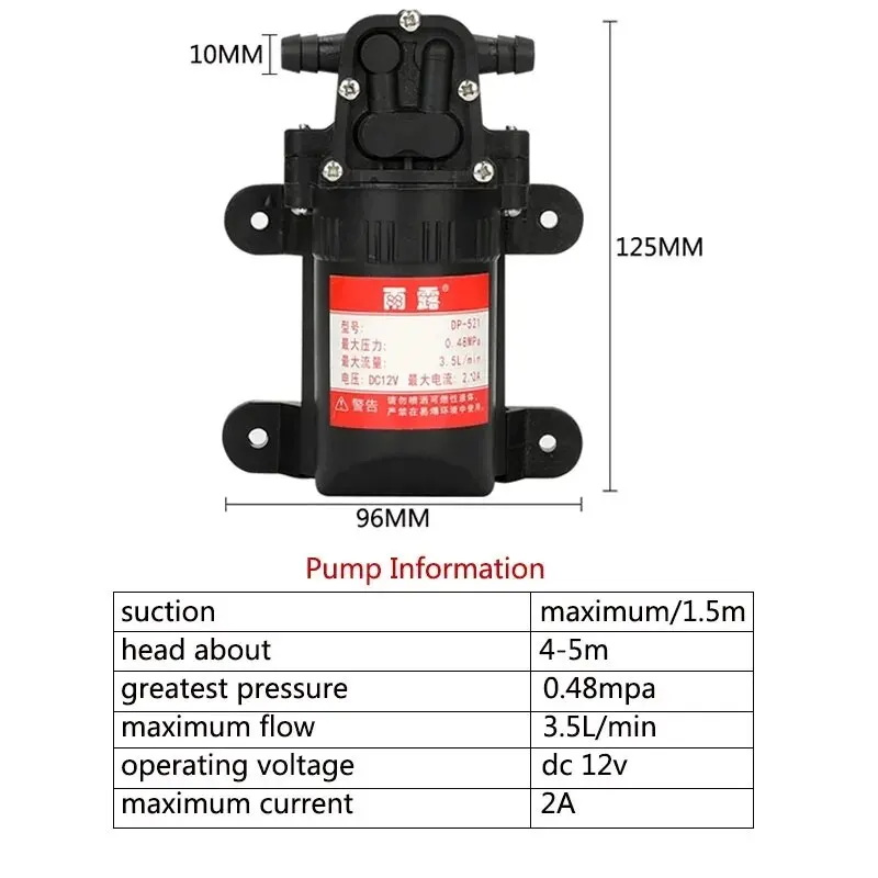 DC 12V 70PSI 3.5L Rolnicza elektryczna pompa wodna Czarna mikro-wysokociśnieniowa membrana Opryskiwacz wody Myjnia samochodowa
