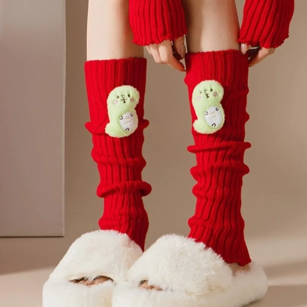 Snake Year New Year Knitted Foot Cover Korean Style Red Woolen Leg Warmers Elastic Cute Long Fingerless Sleeves Spring Festival