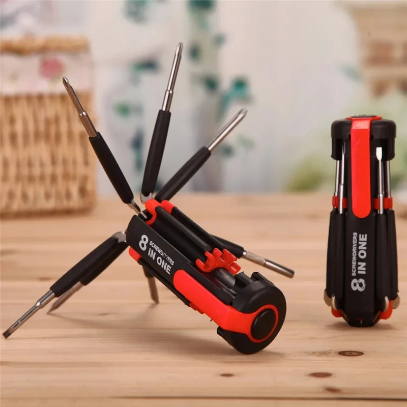 Newest useful 8 in 1 Multi Portable Screwdriver with 6 LED Torch Tools Light Up Flashlight tool Set