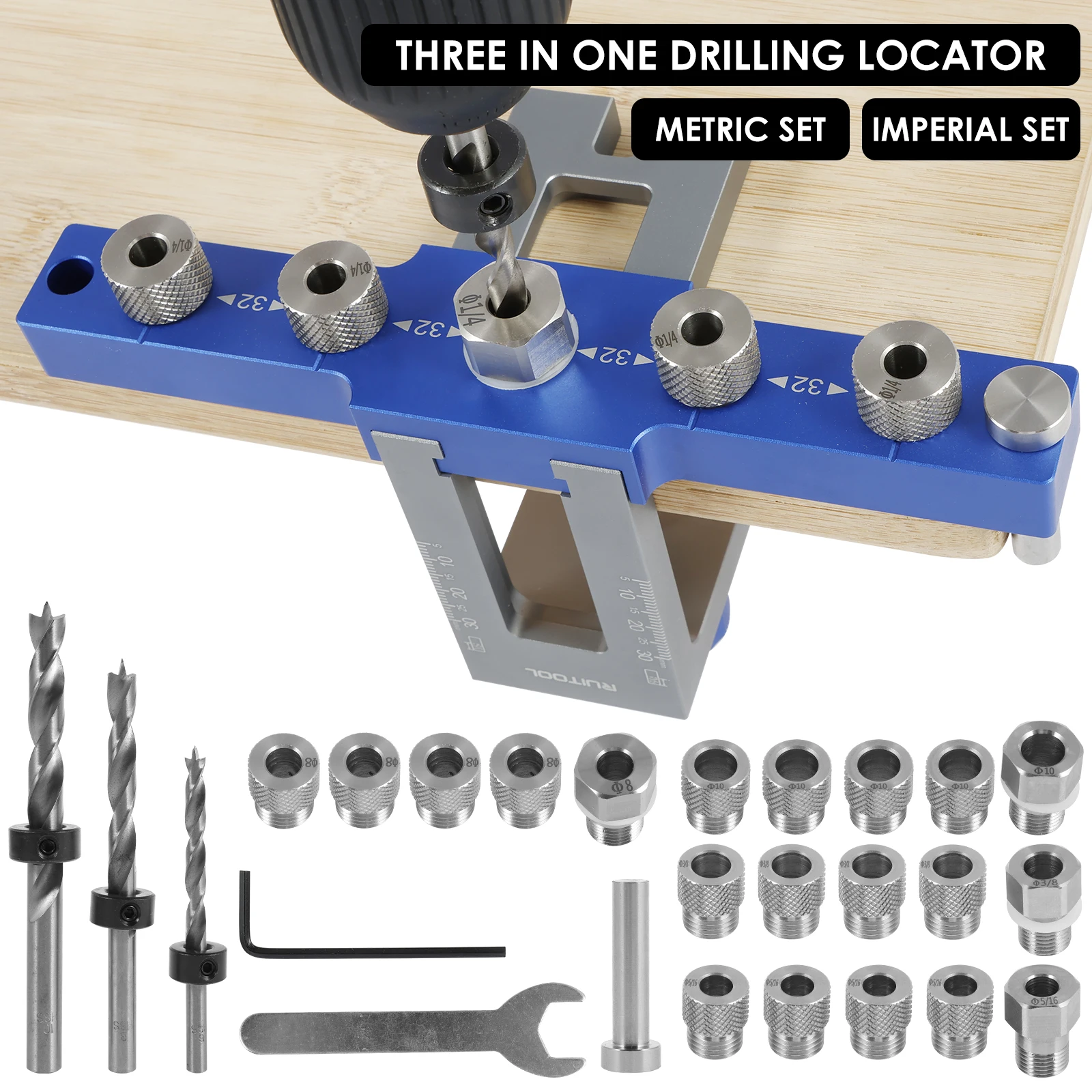 Doweling Jig Kit Aluminum Alloy Drill Hole Guide Jig Portable Woodworking Drilling Locator Precise Carpenter Drill Guide