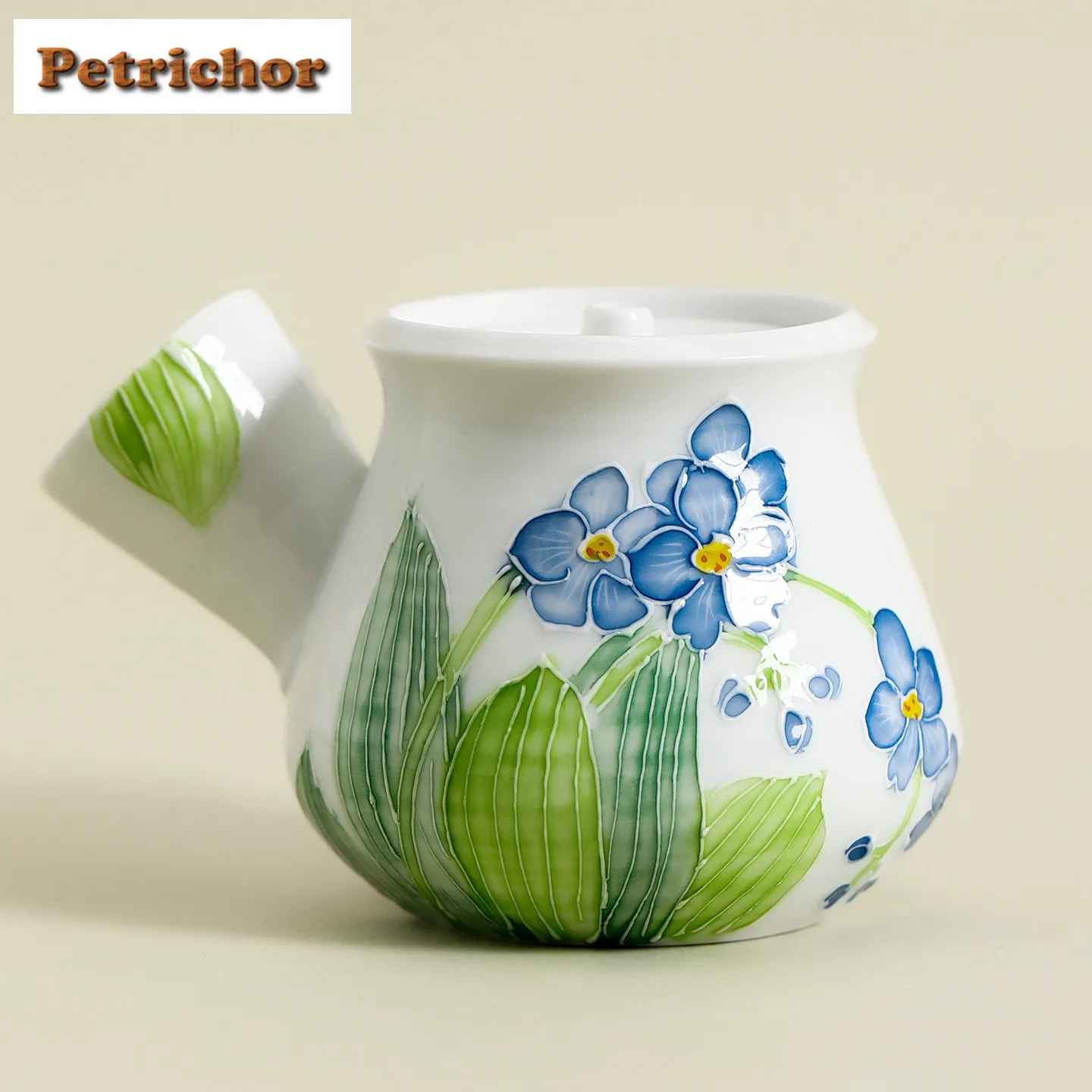 

130ml Hand-painted Forget-me-not Side Handle Teapot Aesthetic Tea Infuser Pot Tea Brewing Kettle With Ball Hole Tea Items Craft