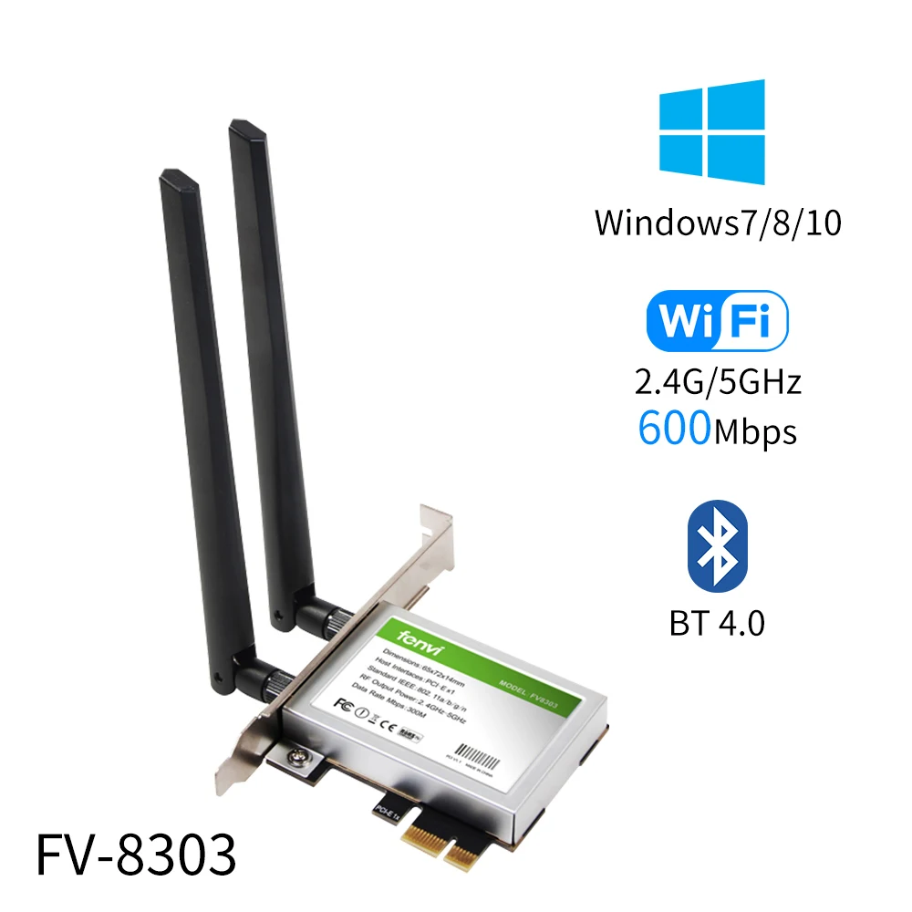 

fenvi Dual band 600Mbps PCI Express WiFi Adapter BT 4.0 Desktop Network Card Wireless Adapter With 2x Antennas for PC