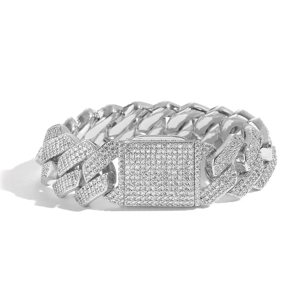 Promotion 20MM Prong Cuban Link Bracelet  Trend HipHop Men Women Iced Out 3 Row Rhinestone Paved Miami Rhombus Cuban  CZ