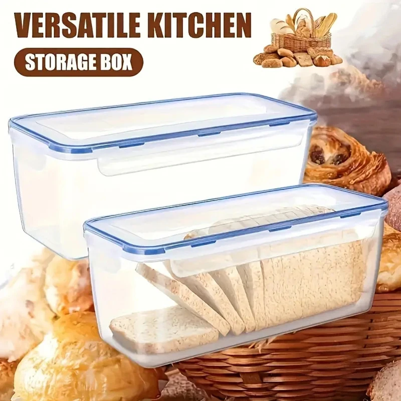 Plastic Bread Storage Box Airtight Food Container Sandwich Bread Keeper With Lid Kitchen Organizer