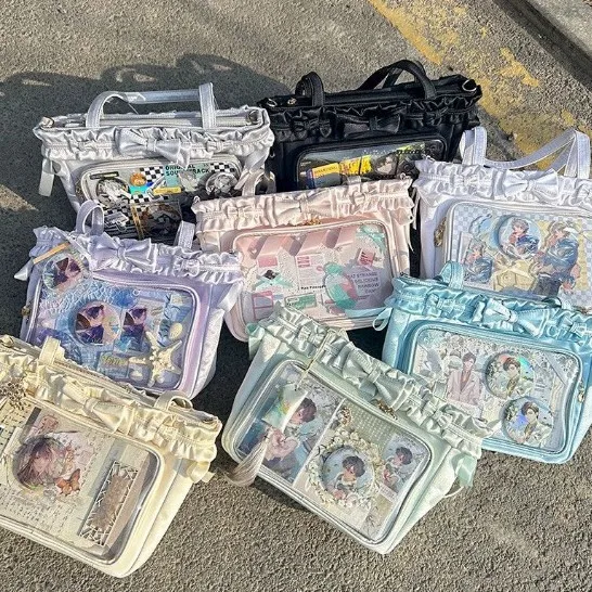 

Fashion Transparent Pleated Bow Handbags Women Pu Solid All Match Underarm Bag Y2k Aesthetic Lolita Girsl Chic Shoulder Ita Bags