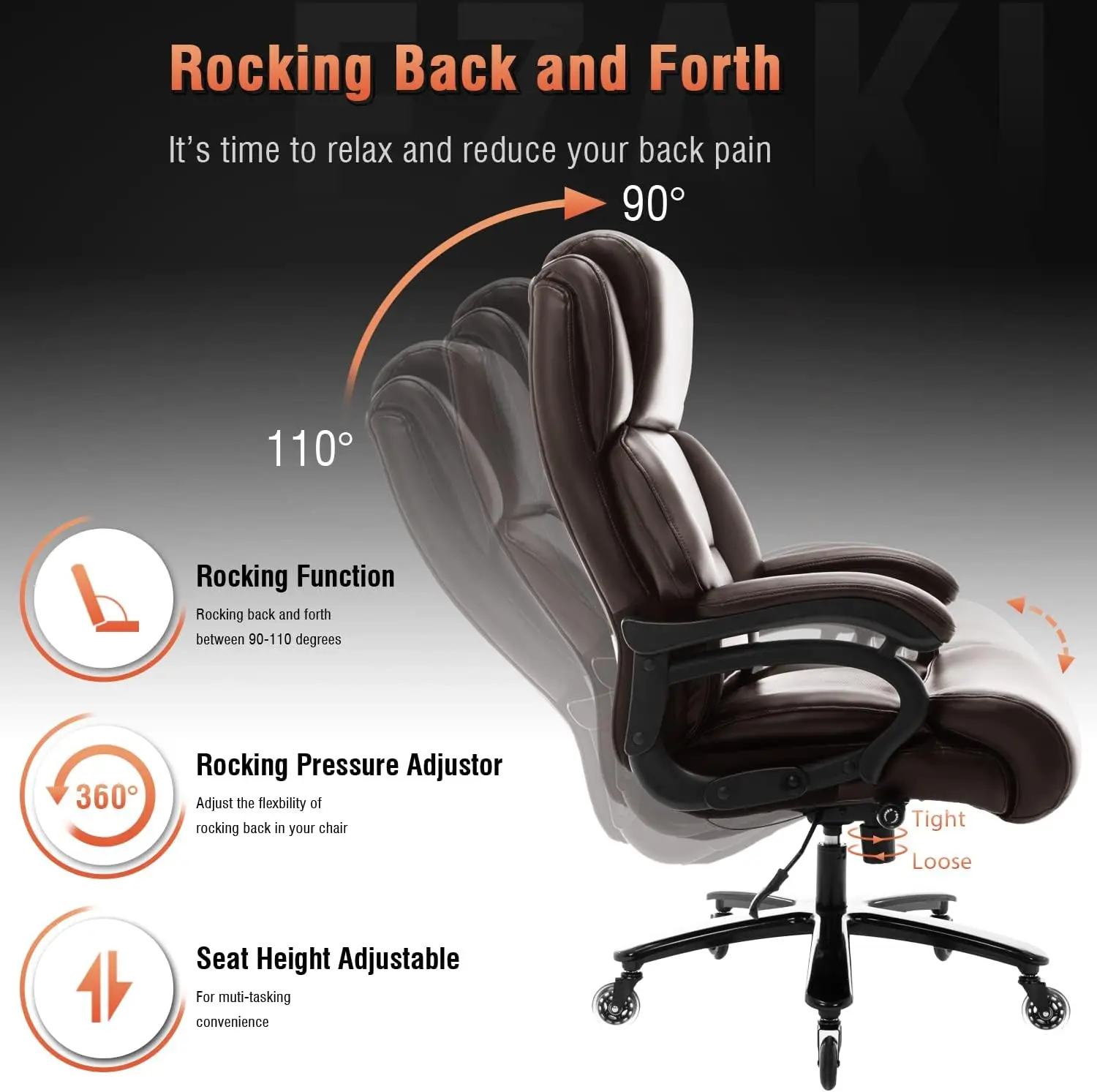 Big And Tall 400Lbs Office Chair - Adjustable Lumbar Support, Heavy Duty Metal Base, Quiet Rubber Wheels, Ergonomic Design For