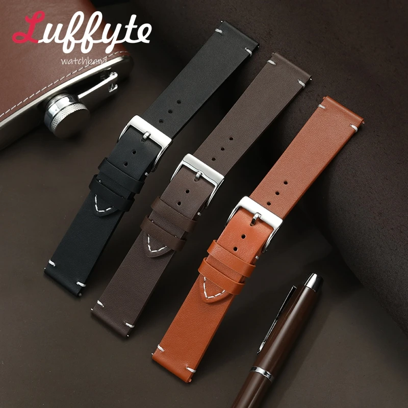 

Quick Release Leather Smartwatch Watchband 16mm 18mm 20mm 22mm 24mm Wrist Bracelets Black Brown Beige Watch Accessories