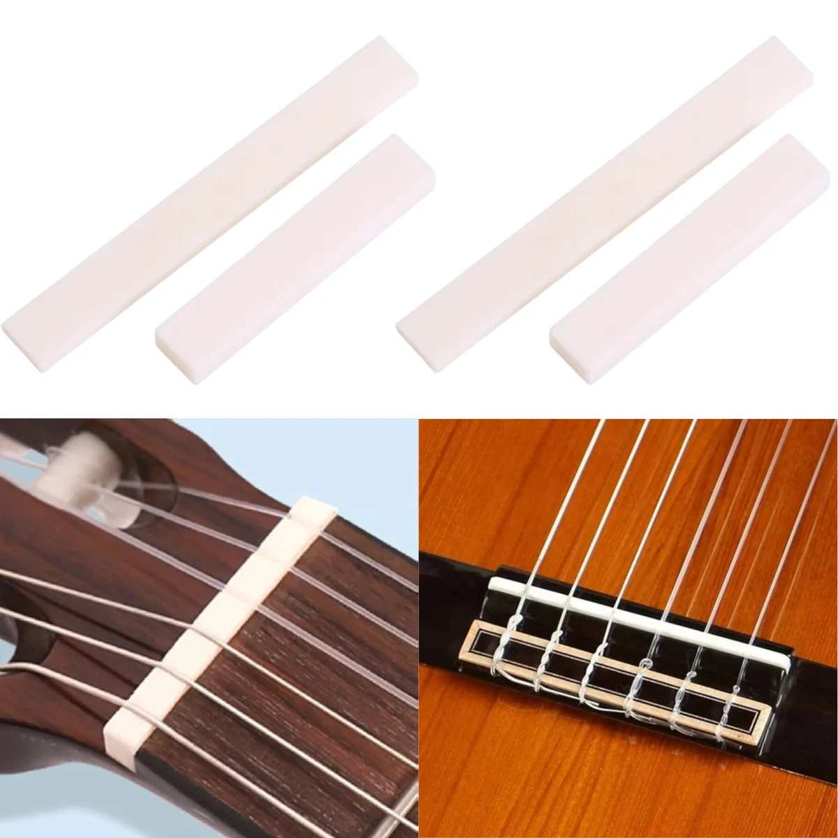 Miwayer 2 Pair Blank Bone Bridge Multiple Saddle and Nut Made of Real Bone/for Guitar Instrument Parts Replacement