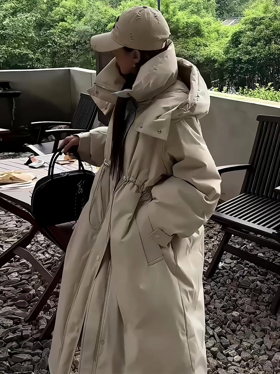 Thiened invierno blanco Du down Puffer Jaet abrigo largo de mujer cálido perezoso Sle prendas de vestir exteriores con capucha moda 2024 nueva llegada