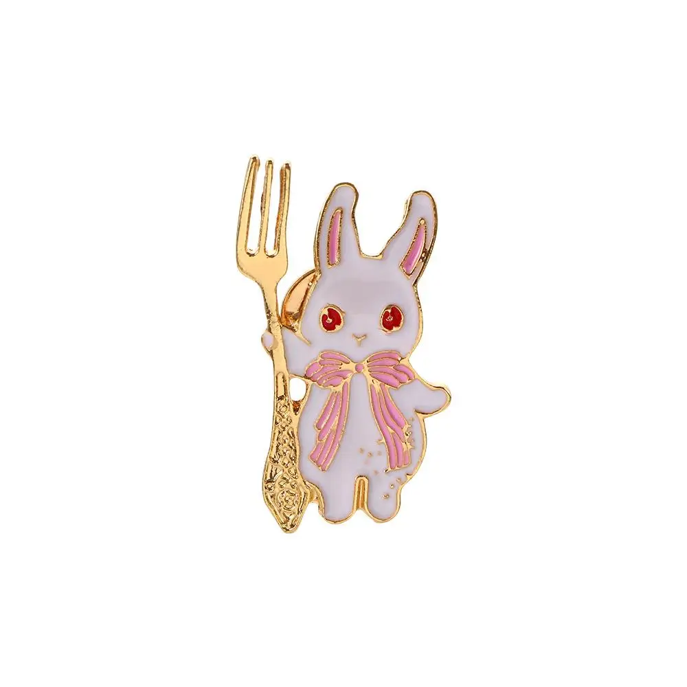 Enamel Magic Blue Pink Pastel Fork Spoon Foodie Rabbit Brooch Pin Collar Accessories Fashion Jewelry Bunny Badge image 4